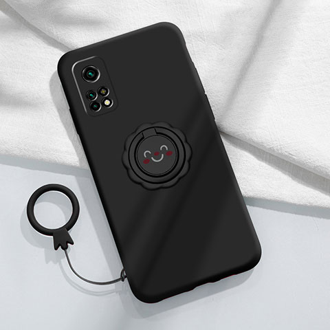 Silikon Hülle Handyhülle Ultra Dünn Schutzhülle Tasche Flexible mit Magnetisch Fingerring Ständer für Xiaomi Mi 10T 5G Schwarz