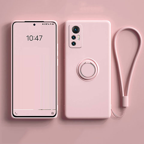 Silikon Hülle Handyhülle Ultra Dünn Schutzhülle Tasche Flexible mit Magnetisch Fingerring Ständer für Xiaomi Mi 12S Pro 5G Rosa