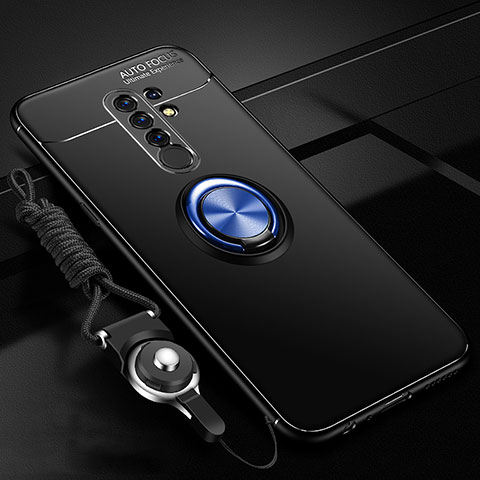 Silikon Hülle Handyhülle Ultra Dünn Schutzhülle Tasche Flexible mit Magnetisch Fingerring Ständer für Xiaomi Redmi 9 Prime India Blau und Schwarz