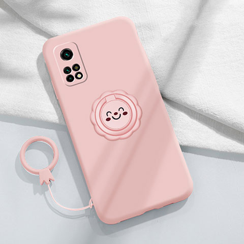 Silikon Hülle Handyhülle Ultra Dünn Schutzhülle Tasche Flexible mit Magnetisch Fingerring Ständer für Xiaomi Redmi K30S 5G Rosa