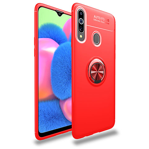 Silikon Hülle Handyhülle Ultra Dünn Schutzhülle Tasche Flexible mit Magnetisch Fingerring Ständer JM1 für Samsung Galaxy A20s Rot