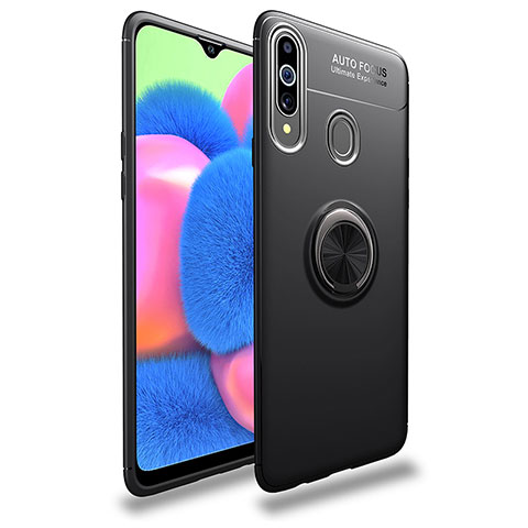 Silikon Hülle Handyhülle Ultra Dünn Schutzhülle Tasche Flexible mit Magnetisch Fingerring Ständer JM1 für Samsung Galaxy A20s Schwarz