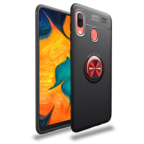 Silikon Hülle Handyhülle Ultra Dünn Schutzhülle Tasche Flexible mit Magnetisch Fingerring Ständer JM1 für Samsung Galaxy A40 Rot und Schwarz