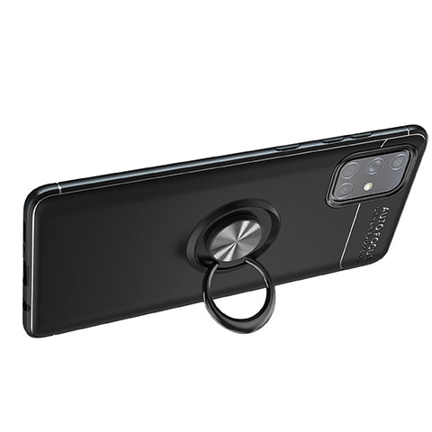 Silikon Hülle Handyhülle Ultra Dünn Schutzhülle Tasche Flexible mit Magnetisch Fingerring Ständer JM1 für Samsung Galaxy A71 4G A715 Schwarz