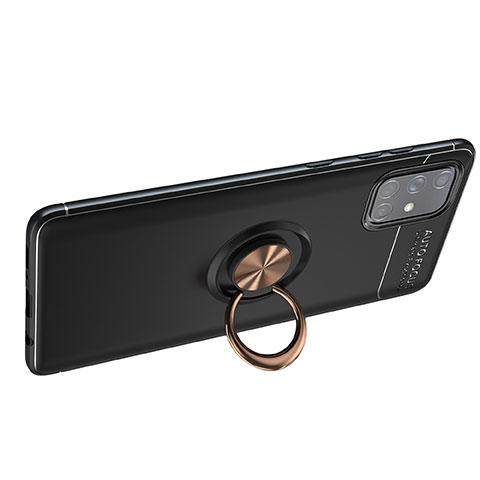 Silikon Hülle Handyhülle Ultra Dünn Schutzhülle Tasche Flexible mit Magnetisch Fingerring Ständer JM1 für Samsung Galaxy A71 5G Gold und Schwarz