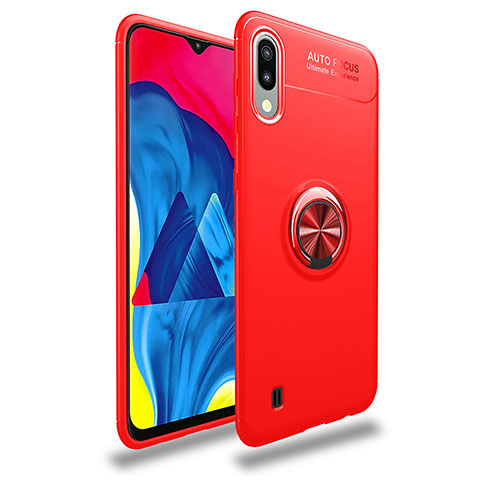 Silikon Hülle Handyhülle Ultra Dünn Schutzhülle Tasche Flexible mit Magnetisch Fingerring Ständer JM1 für Samsung Galaxy M10 Rot