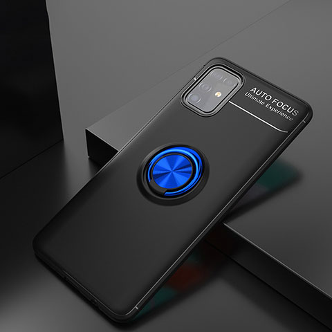 Silikon Hülle Handyhülle Ultra Dünn Schutzhülle Tasche Flexible mit Magnetisch Fingerring Ständer JM1 für Samsung Galaxy M31s Blau und Schwarz