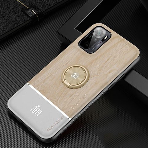 Silikon Hülle Handyhülle Ultra Dünn Schutzhülle Tasche Flexible mit Magnetisch Fingerring Ständer JM1 für Xiaomi Redmi Note 10S 4G Gold