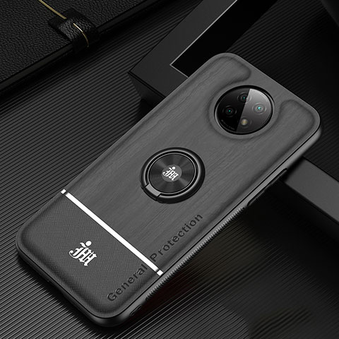 Silikon Hülle Handyhülle Ultra Dünn Schutzhülle Tasche Flexible mit Magnetisch Fingerring Ständer JM1 für Xiaomi Redmi Note 9T 5G Schwarz