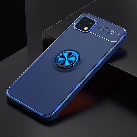 Silikon Hülle Handyhülle Ultra Dünn Schutzhülle Tasche Flexible mit Magnetisch Fingerring Ständer JM2 für Samsung Galaxy A22s 5G Blau
