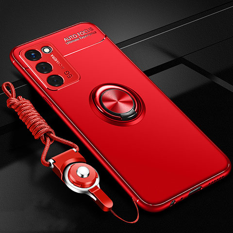 Silikon Hülle Handyhülle Ultra Dünn Schutzhülle Tasche Flexible mit Magnetisch Fingerring Ständer JM3 für Oppo A55S 5G Rot