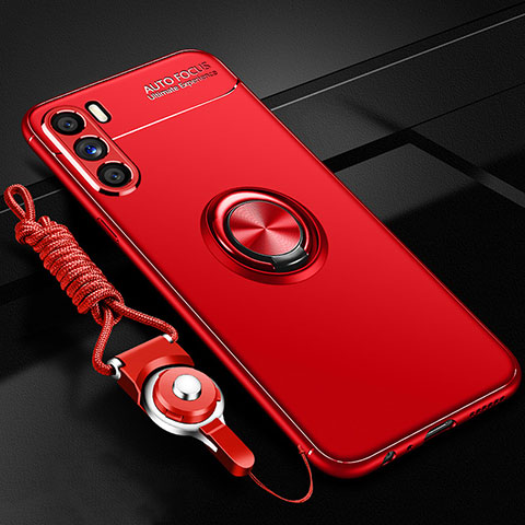 Silikon Hülle Handyhülle Ultra Dünn Schutzhülle Tasche Flexible mit Magnetisch Fingerring Ständer JM3 für Oppo K9 Pro 5G Rot