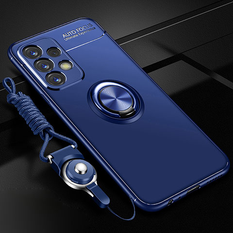 Silikon Hülle Handyhülle Ultra Dünn Schutzhülle Tasche Flexible mit Magnetisch Fingerring Ständer JM3 für Samsung Galaxy A13 4G Blau