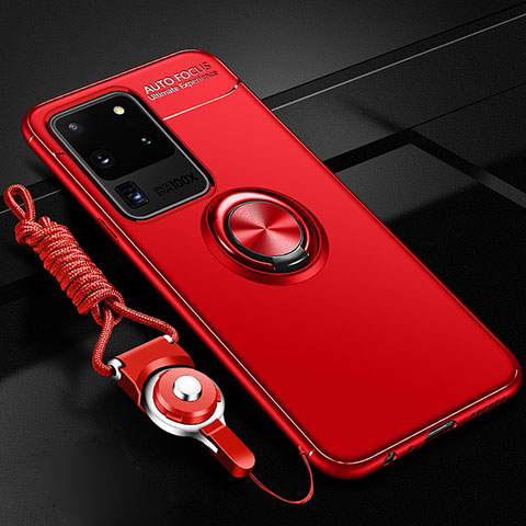Silikon Hülle Handyhülle Ultra Dünn Schutzhülle Tasche Flexible mit Magnetisch Fingerring Ständer JM3 für Samsung Galaxy S20 Ultra 5G Rot