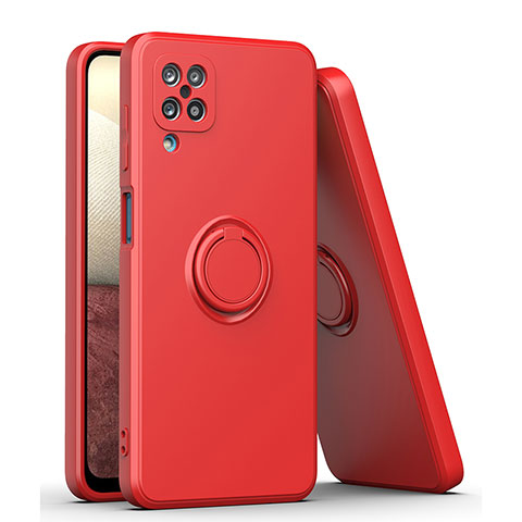 Silikon Hülle Handyhülle Ultra Dünn Schutzhülle Tasche Flexible mit Magnetisch Fingerring Ständer QW1 für Samsung Galaxy A12 Rot