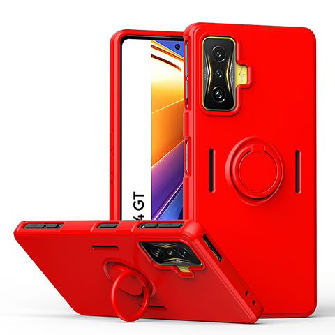 Silikon Hülle Handyhülle Ultra Dünn Schutzhülle Tasche Flexible mit Magnetisch Fingerring Ständer QW1 für Xiaomi Redmi K50 Gaming 5G Rot