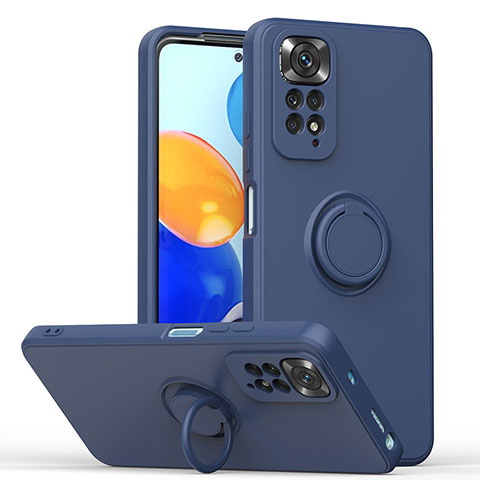 Silikon Hülle Handyhülle Ultra Dünn Schutzhülle Tasche Flexible mit Magnetisch Fingerring Ständer QW1 für Xiaomi Redmi Note 11 4G (2022) Blau