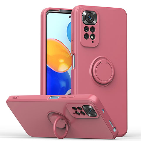 Silikon Hülle Handyhülle Ultra Dünn Schutzhülle Tasche Flexible mit Magnetisch Fingerring Ständer QW1 für Xiaomi Redmi Note 11S 4G Fuchsie