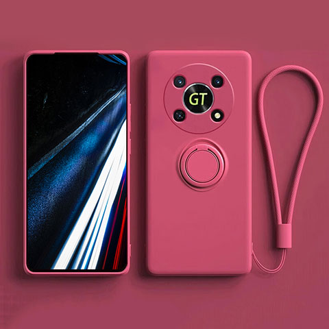 Silikon Hülle Handyhülle Ultra Dünn Schutzhülle Tasche Flexible mit Magnetisch Fingerring Ständer S01 für Huawei Honor Magic4 Lite 5G Pink