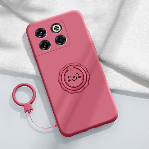 Silikon Hülle Handyhülle Ultra Dünn Schutzhülle Tasche Flexible mit Magnetisch Fingerring Ständer S01 für OnePlus 10T 5G Pink