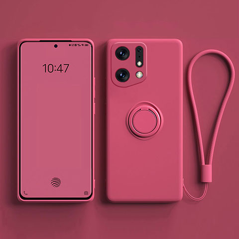 Silikon Hülle Handyhülle Ultra Dünn Schutzhülle Tasche Flexible mit Magnetisch Fingerring Ständer S01 für Oppo Find X5 Pro 5G Pink