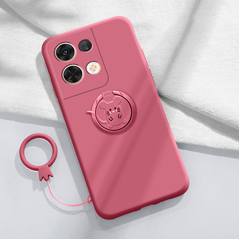 Silikon Hülle Handyhülle Ultra Dünn Schutzhülle Tasche Flexible mit Magnetisch Fingerring Ständer S01 für Oppo Reno9 Pro+ Plus 5G Pink