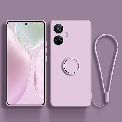 Silikon Hülle Handyhülle Ultra Dünn Schutzhülle Tasche Flexible mit Magnetisch Fingerring Ständer S01 für Realme 10 Pro+ Plus 5G Helles Lila