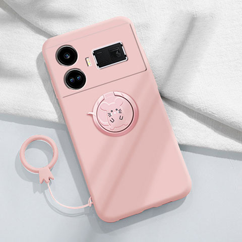 Silikon Hülle Handyhülle Ultra Dünn Schutzhülle Tasche Flexible mit Magnetisch Fingerring Ständer S01 für Realme GT Neo5 5G Rosa