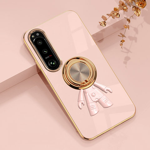 Silikon Hülle Handyhülle Ultra Dünn Schutzhülle Tasche Flexible mit Magnetisch Fingerring Ständer S01 für Sony Xperia 1 IV SO-51C Rosa