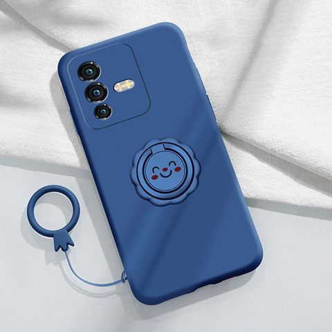 Silikon Hülle Handyhülle Ultra Dünn Schutzhülle Tasche Flexible mit Magnetisch Fingerring Ständer S01 für Vivo V25 Pro 5G Blau