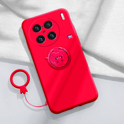 Silikon Hülle Handyhülle Ultra Dünn Schutzhülle Tasche Flexible mit Magnetisch Fingerring Ständer S01 für Vivo X90 Pro 5G Rot