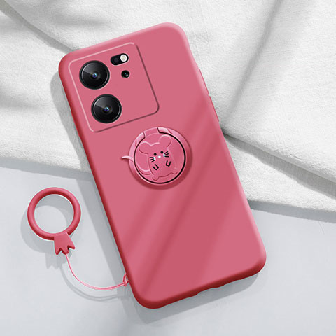 Silikon Hülle Handyhülle Ultra Dünn Schutzhülle Tasche Flexible mit Magnetisch Fingerring Ständer S01 für Xiaomi Redmi K60 Ultra 5G Pink