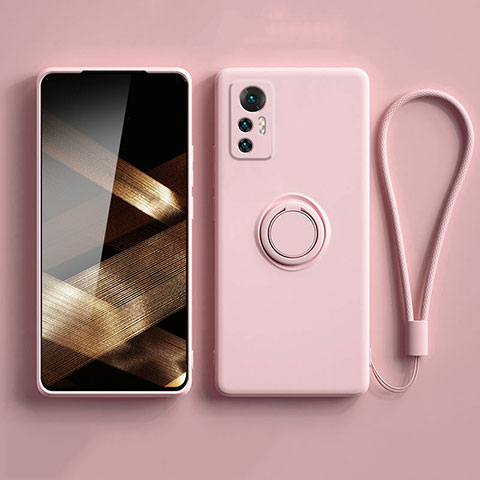 Silikon Hülle Handyhülle Ultra Dünn Schutzhülle Tasche Flexible mit Magnetisch Fingerring Ständer S01 für Xiaomi Redmi Note 12S Rosa