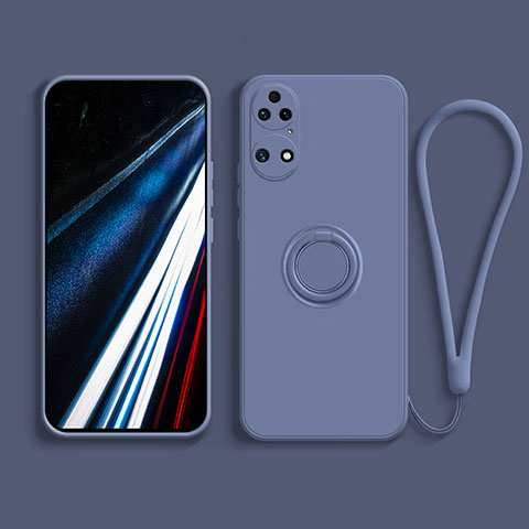 Silikon Hülle Handyhülle Ultra Dünn Schutzhülle Tasche Flexible mit Magnetisch Fingerring Ständer S02 für Huawei P50 Pro Lavendel Grau