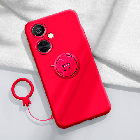 Silikon Hülle Handyhülle Ultra Dünn Schutzhülle Tasche Flexible mit Magnetisch Fingerring Ständer S02 für OnePlus Nord CE 3 5G Rot