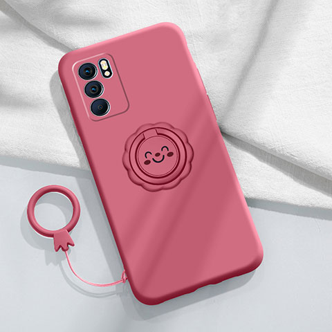 Silikon Hülle Handyhülle Ultra Dünn Schutzhülle Tasche Flexible mit Magnetisch Fingerring Ständer S02 für Oppo Reno6 Pro 5G India Pink