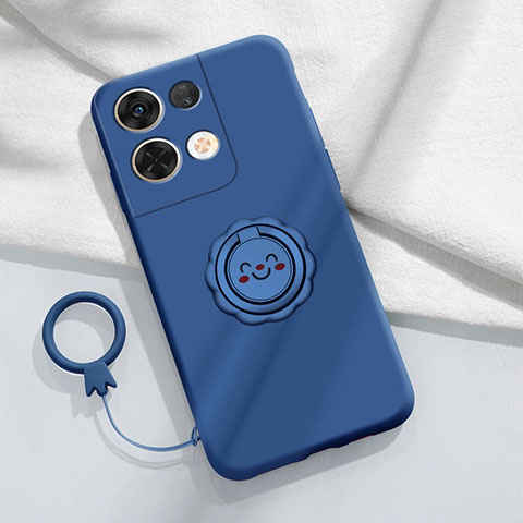Silikon Hülle Handyhülle Ultra Dünn Schutzhülle Tasche Flexible mit Magnetisch Fingerring Ständer S02 für Oppo Reno9 Pro+ Plus 5G Blau