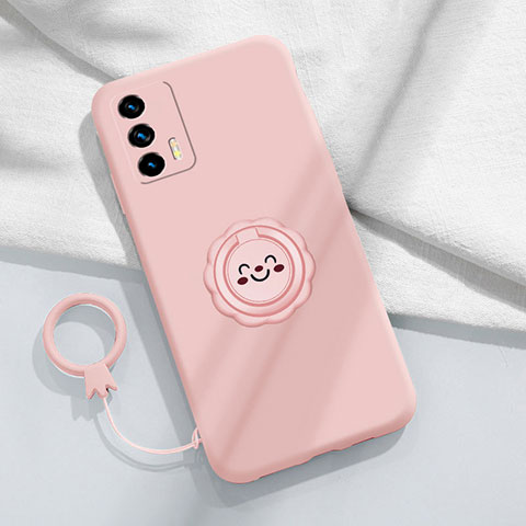 Silikon Hülle Handyhülle Ultra Dünn Schutzhülle Tasche Flexible mit Magnetisch Fingerring Ständer S02 für Realme GT Master 5G Rosa