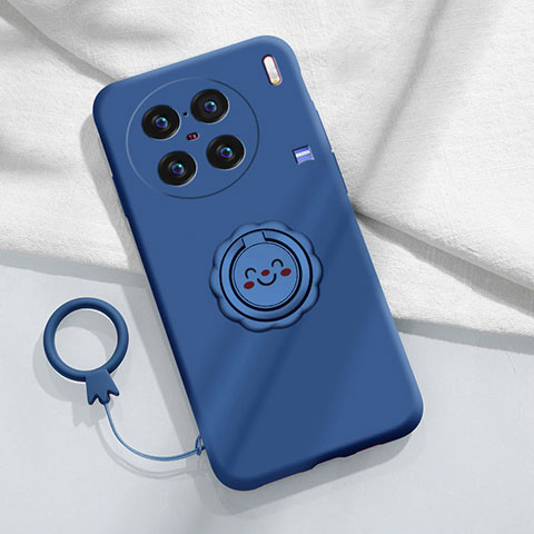 Silikon Hülle Handyhülle Ultra Dünn Schutzhülle Tasche Flexible mit Magnetisch Fingerring Ständer S02 für Vivo X90 Pro 5G Blau