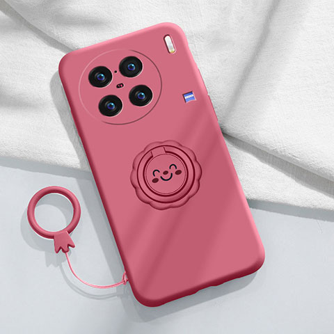 Silikon Hülle Handyhülle Ultra Dünn Schutzhülle Tasche Flexible mit Magnetisch Fingerring Ständer S02 für Vivo X90 Pro 5G Pink