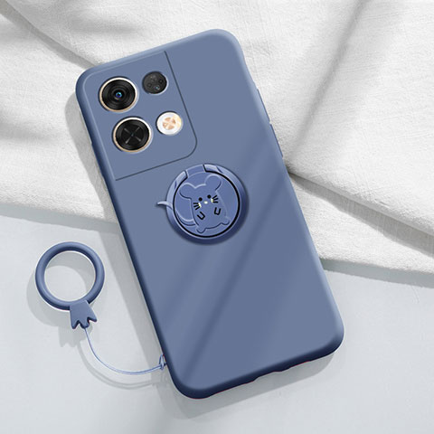 Silikon Hülle Handyhülle Ultra Dünn Schutzhülle Tasche Flexible mit Magnetisch Fingerring Ständer S02 für Xiaomi Redmi Note 13 5G Lavendel Grau