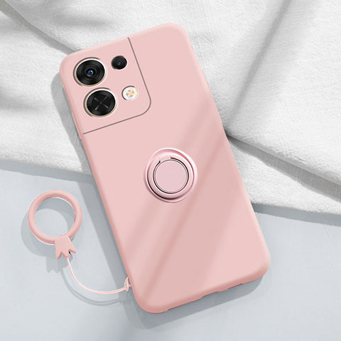 Silikon Hülle Handyhülle Ultra Dünn Schutzhülle Tasche Flexible mit Magnetisch Fingerring Ständer S03 für Oppo Reno8 5G Rosa