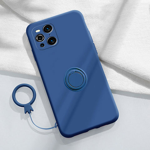 Silikon Hülle Handyhülle Ultra Dünn Schutzhülle Tasche Flexible mit Magnetisch Fingerring Ständer S04 für Oppo Find X3 5G Blau