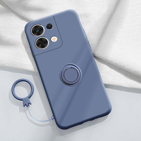 Silikon Hülle Handyhülle Ultra Dünn Schutzhülle Tasche Flexible mit Magnetisch Fingerring Ständer S04 für Xiaomi Redmi Note 13 5G Lavendel Grau