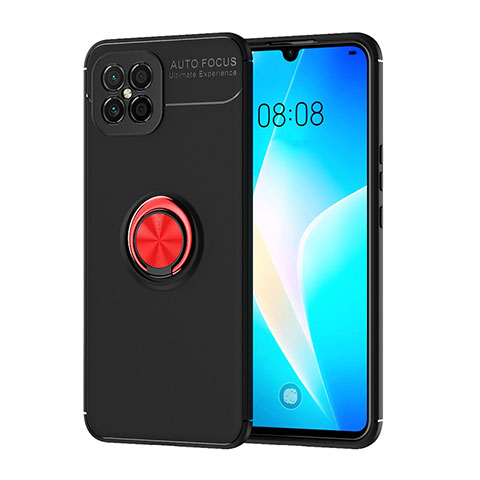 Silikon Hülle Handyhülle Ultra Dünn Schutzhülle Tasche Flexible mit Magnetisch Fingerring Ständer SD1 für Huawei Nova 8 SE 4G Rot und Schwarz