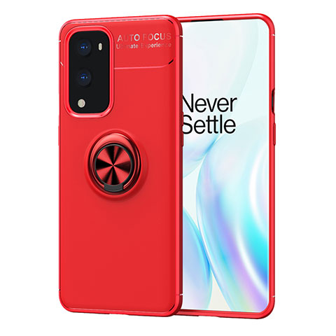 Silikon Hülle Handyhülle Ultra Dünn Schutzhülle Tasche Flexible mit Magnetisch Fingerring Ständer SD1 für OnePlus 9 Pro 5G Rot