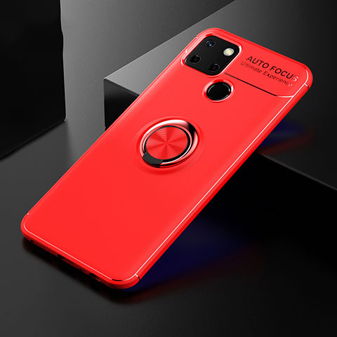 Silikon Hülle Handyhülle Ultra Dünn Schutzhülle Tasche Flexible mit Magnetisch Fingerring Ständer SD1 für Realme C25S Rot