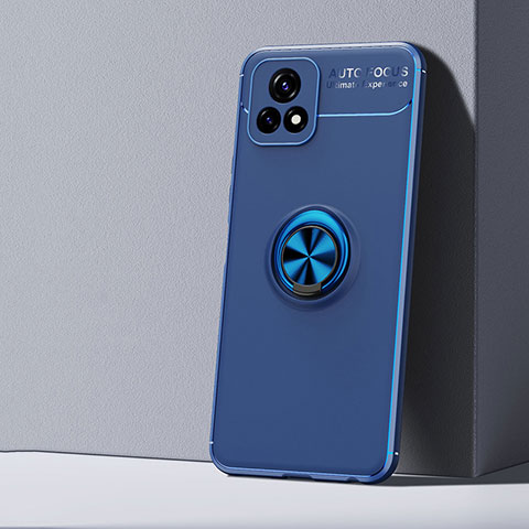 Silikon Hülle Handyhülle Ultra Dünn Schutzhülle Tasche Flexible mit Magnetisch Fingerring Ständer SD1 für Vivo iQOO U3 5G Blau