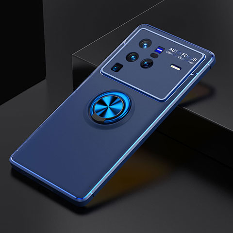 Silikon Hülle Handyhülle Ultra Dünn Schutzhülle Tasche Flexible mit Magnetisch Fingerring Ständer SD1 für Vivo X80 Pro 5G Blau