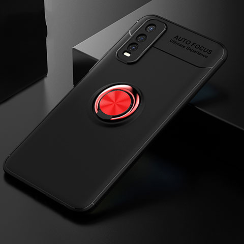 Silikon Hülle Handyhülle Ultra Dünn Schutzhülle Tasche Flexible mit Magnetisch Fingerring Ständer SD1 für Vivo Y50t Rot und Schwarz